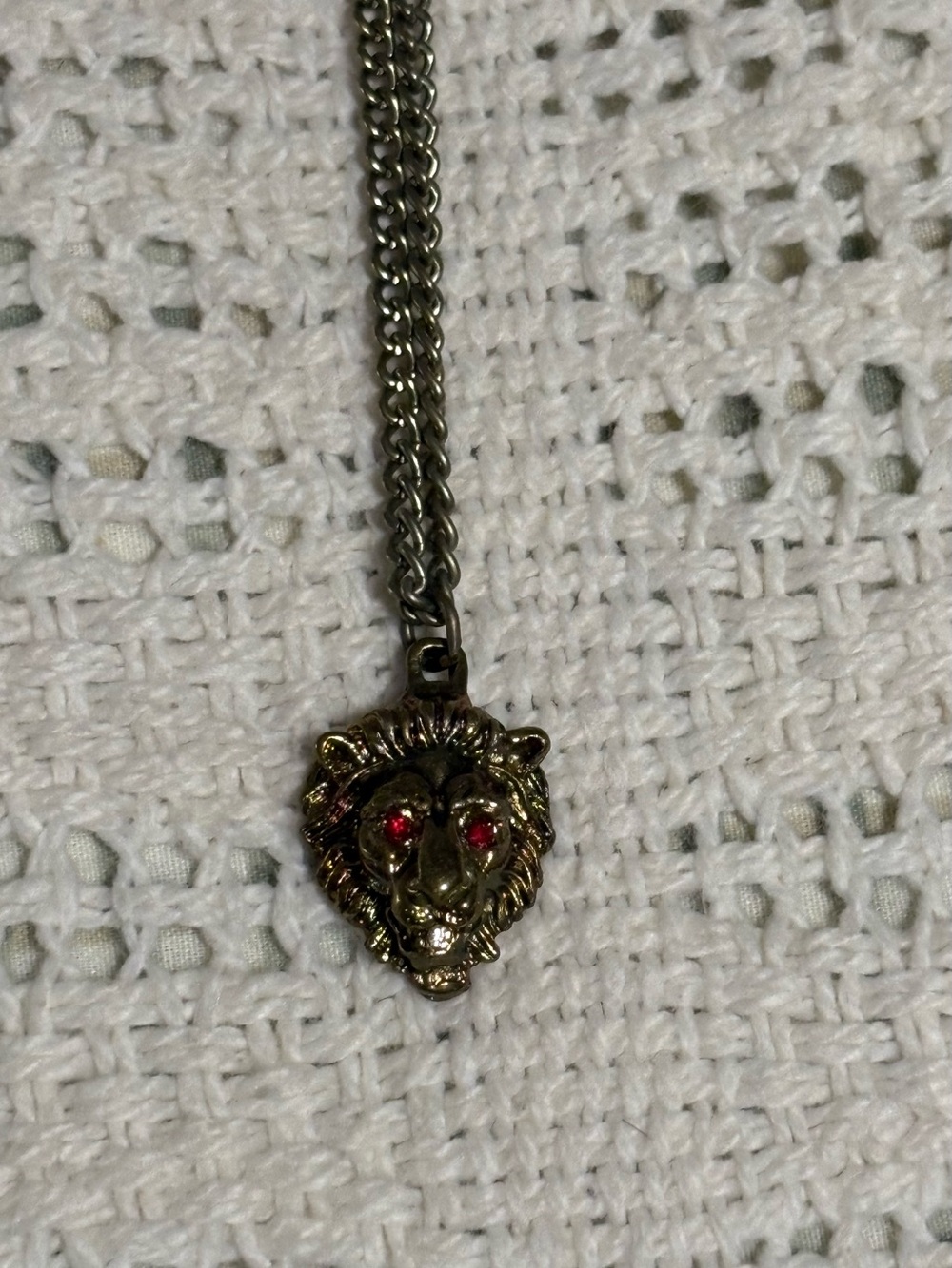 Gold Tone Lion Head Pendant Necklace with Red crystal Eyes